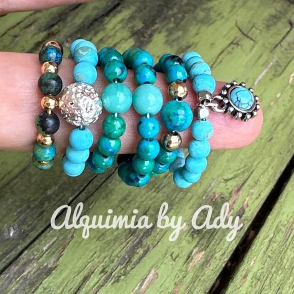 Lava in silver statement turquoise beaded gem ring/handmade bohemian - Picture 3 of 7